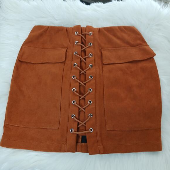 Haute Rogue Faux Suede Lace Up Skirt NWOT - Picture 2 of 8